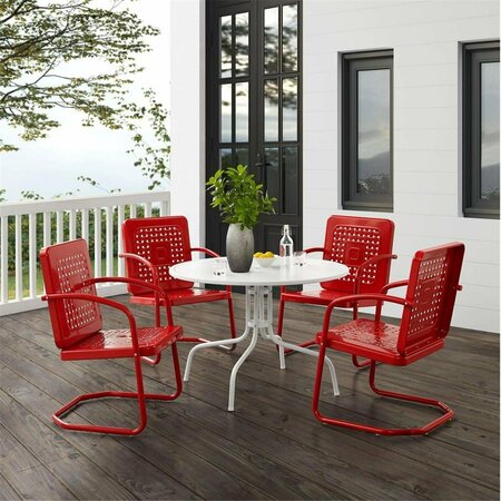 CLAUSTRO Outdoor Dining Set, Bright Red Gloss & White Satin - Dining Table & 4 Chairs - 5 Piece CL3586126